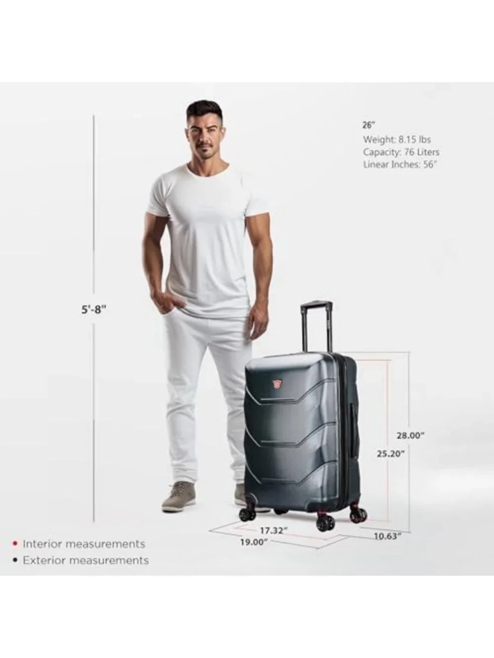 Lightweight 26-Inch Hardside Spinner Luggage - Stylish Green Travel Suitcase